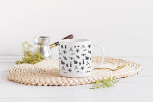 11 0z ceramic mug adorned with vintage bug illustrations