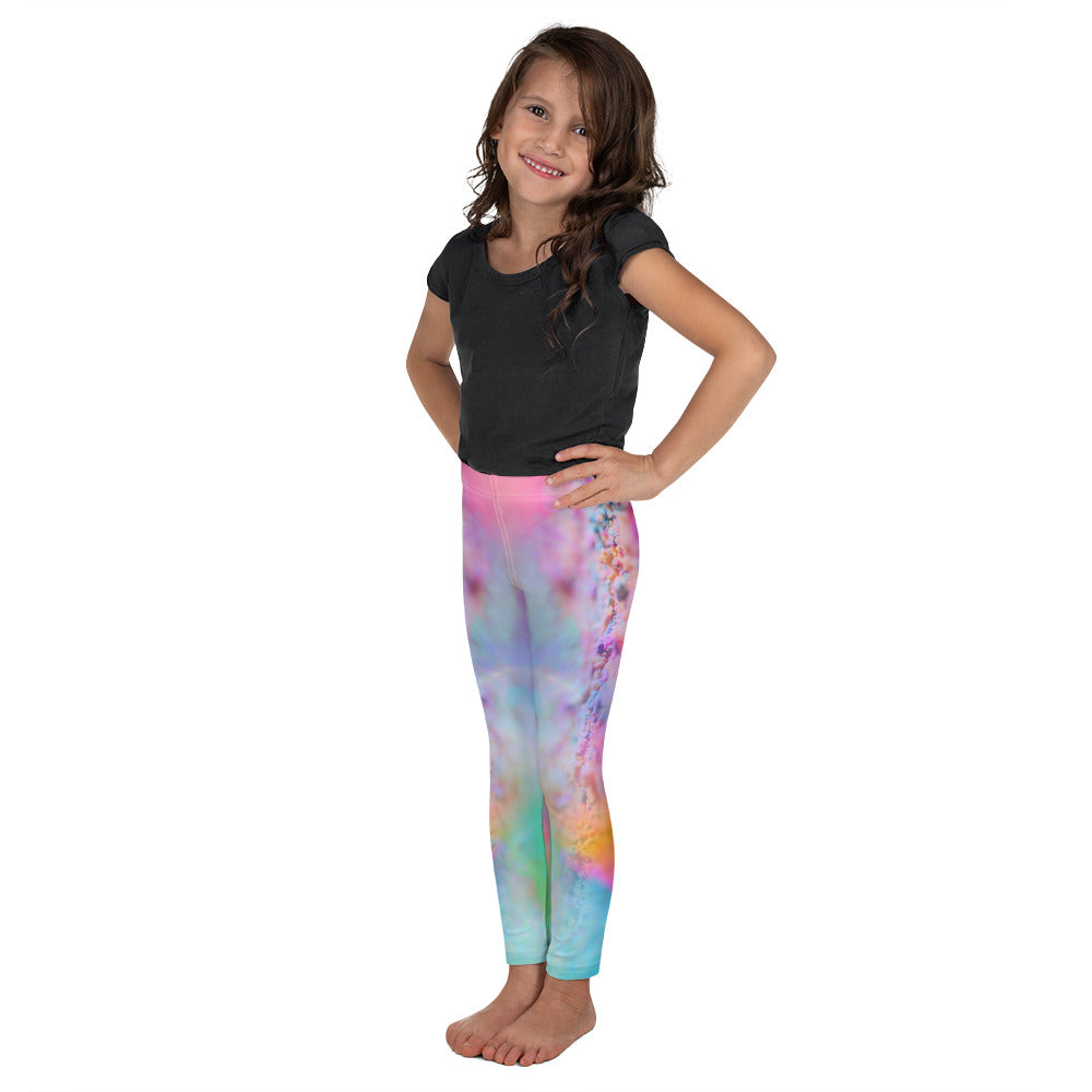 a playful pink candy inspired print adorn these little kids leggings 