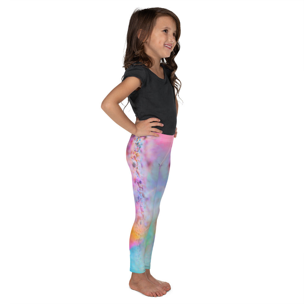 a playful pink candy inspired print adorn these little kids leggings 