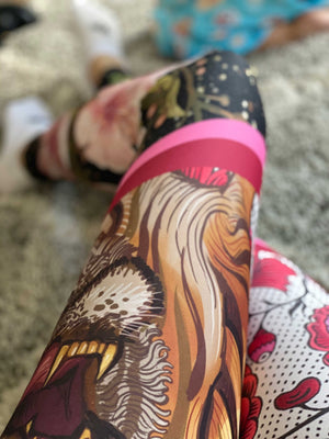 High waisted compression leggings Adorned with patterns inspired by high fashion, together with wild animals