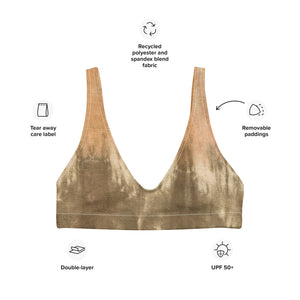 A beautiful tie dye print featuring neutral tones on this sports bralette.
