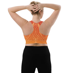 Orange ombre art deco print on our signature sports bra.