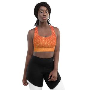 Orange ombre art deco print on our signature sports bra.