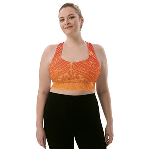 Orange ombre art deco print on our signature sports bra.