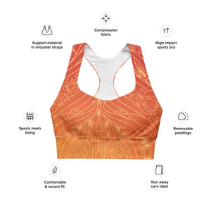 Orange ombre art deco print on our signature sports bra.