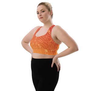 Orange ombre art deco print on our signature sports bra.