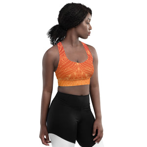 Orange ombre art deco print on our signature sports bra.