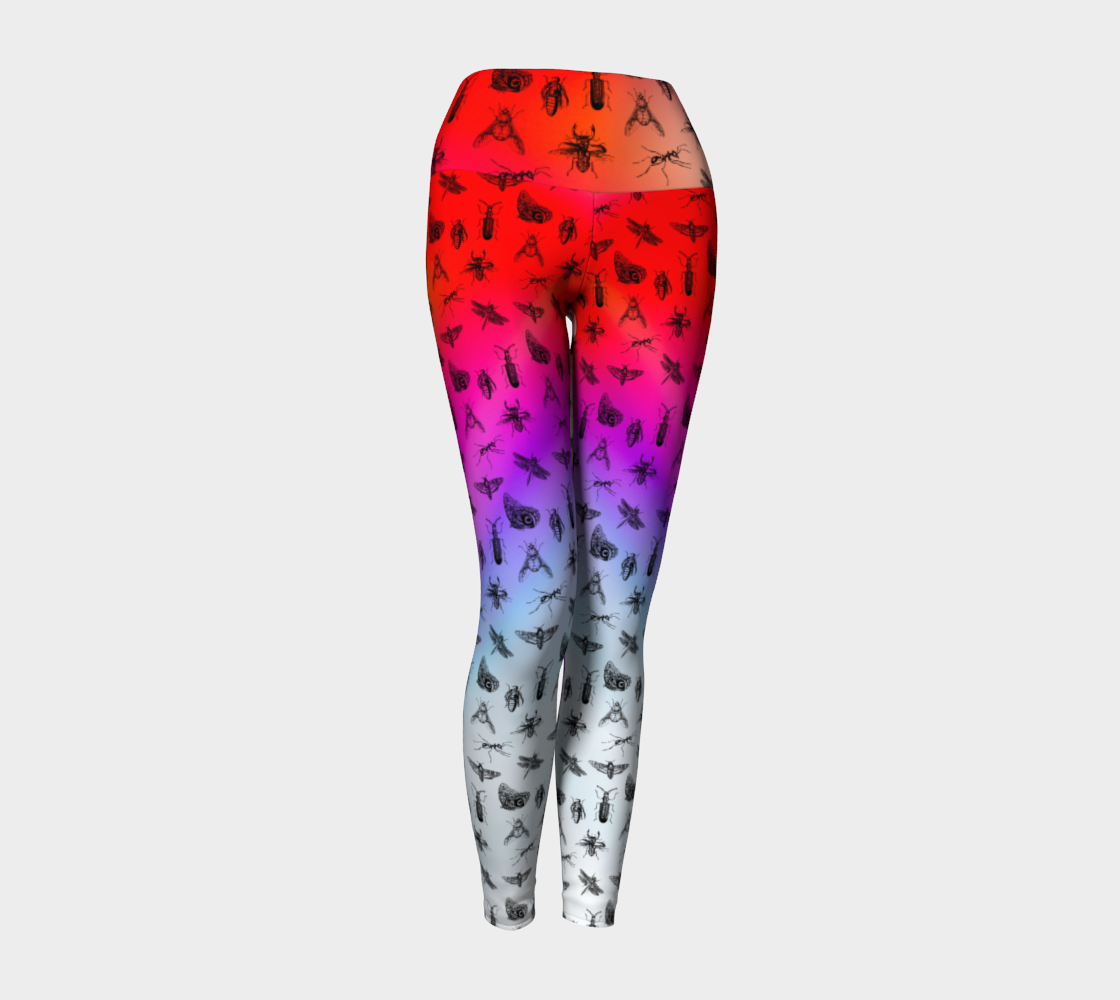 Vintage bugs against a vibrant background on these high-waisted compression leggings.