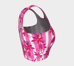 Gorgeous pink stripes and florals adorn this full coverage athletic top.