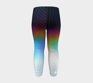This vibrant blend of rainbow colors and geometrical patterns on this little kid leggings style