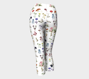 Vintage mushrooms in a rainbow of colors adorn these high-waisted compression capris.