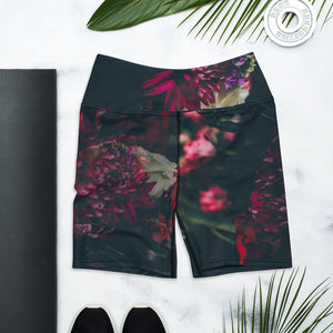 High waisted yoga shorts, in our moody romantic floral print.