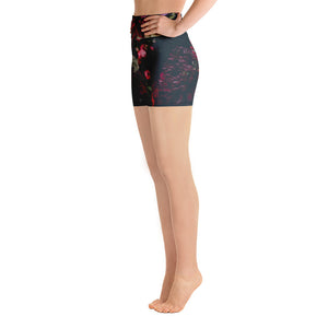 High waisted yoga shorts, in our moody romantic floral print.