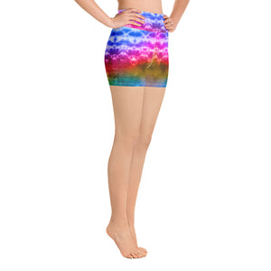 High waisted yoga shorts, in electric tie dye print