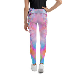 a playful pink candy inspired print adorn these kids leggings 