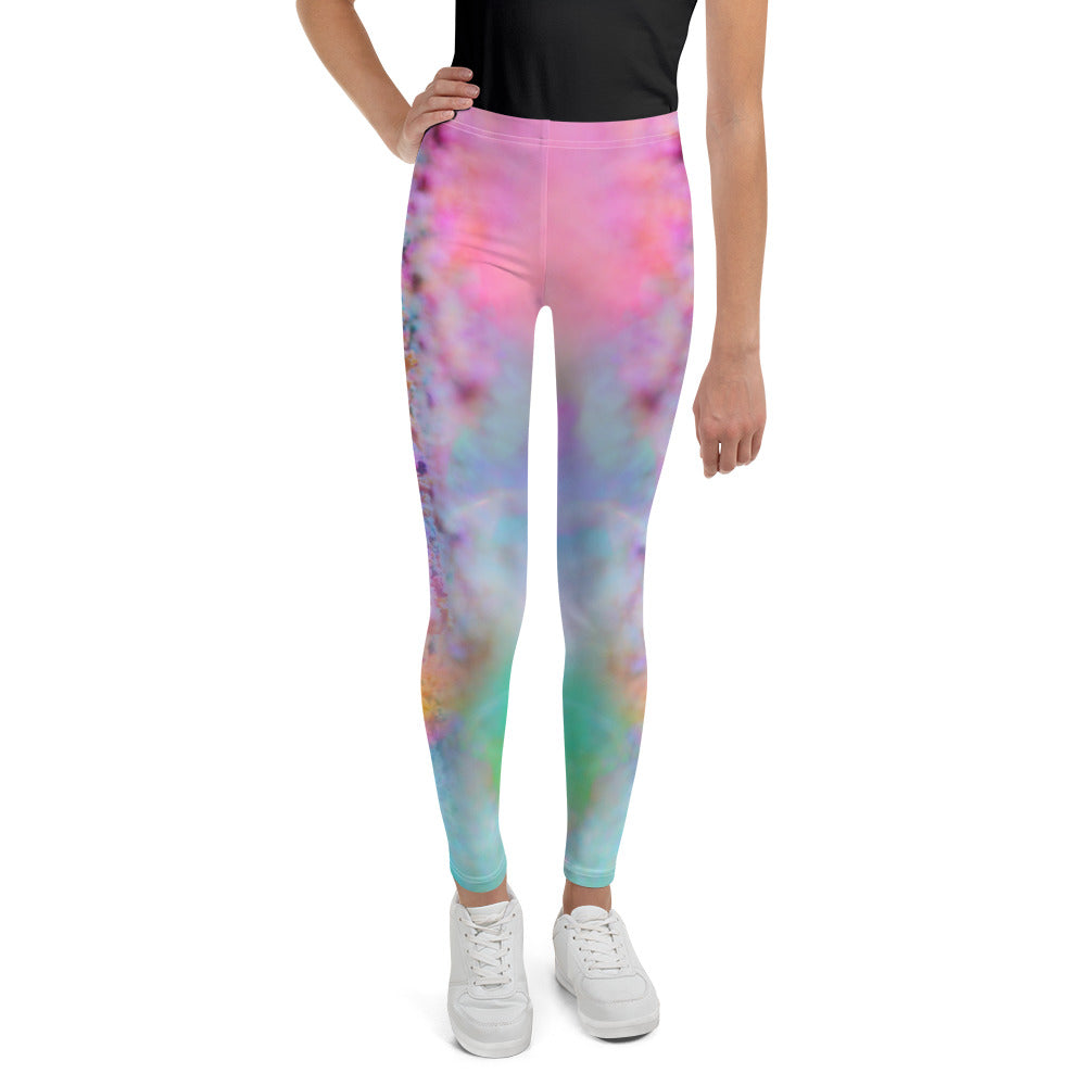 a playful pink candy inspired print adorn these kids leggings 
