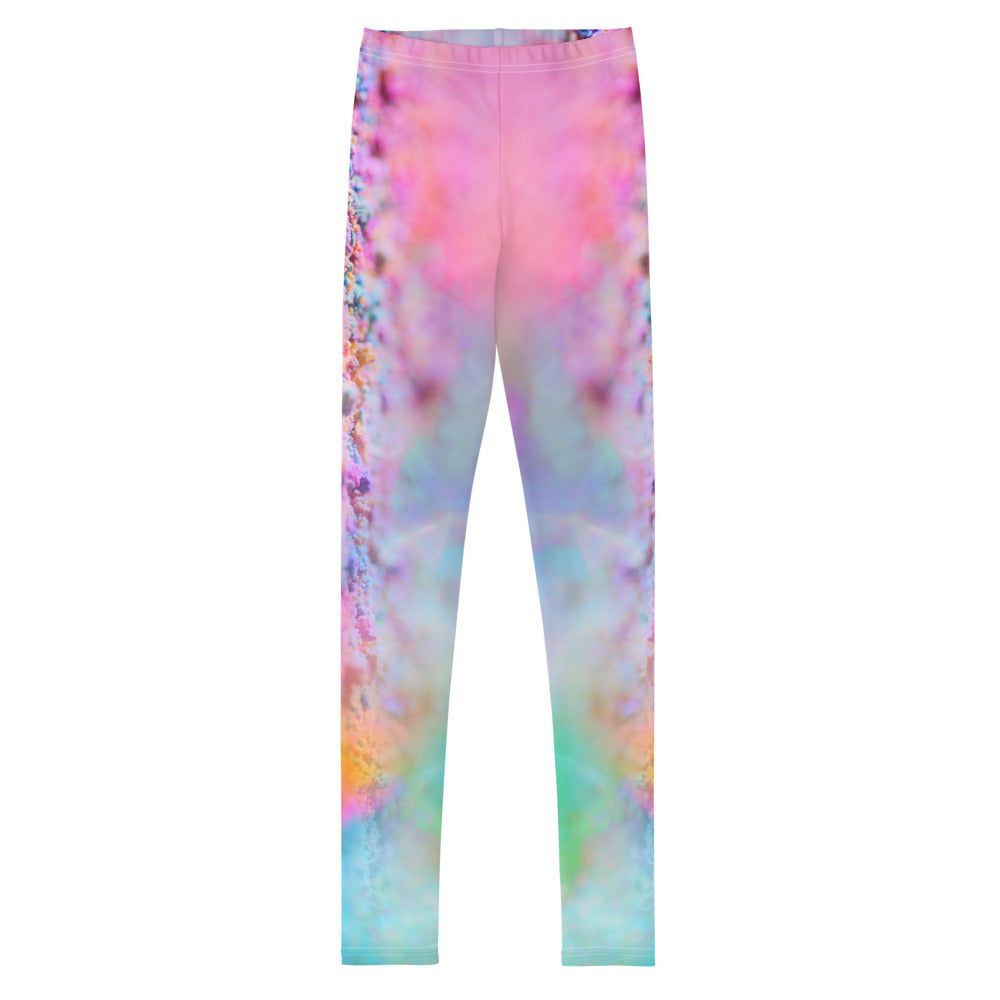 a playful pink candy inspired print adorn these kids leggings 