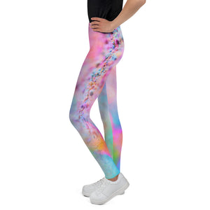 a playful pink candy inspired print adorn these kids leggings 