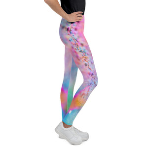 a playful pink candy inspired print adorn these kids leggings 