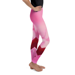Bold pinks with red sparkle stripes on these youth leggings
