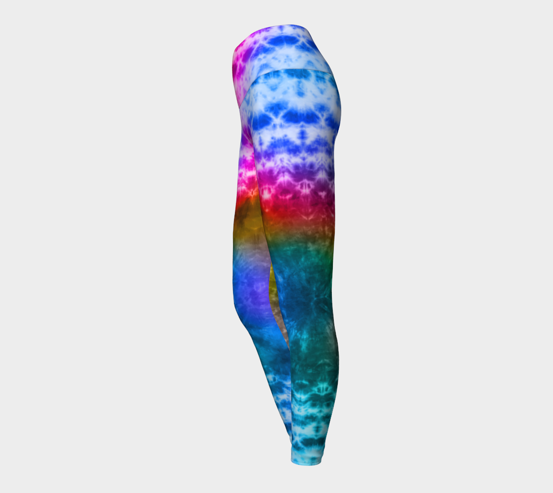 High waisted compression leggings Featuring an electric rainbow color palette of tie dye.