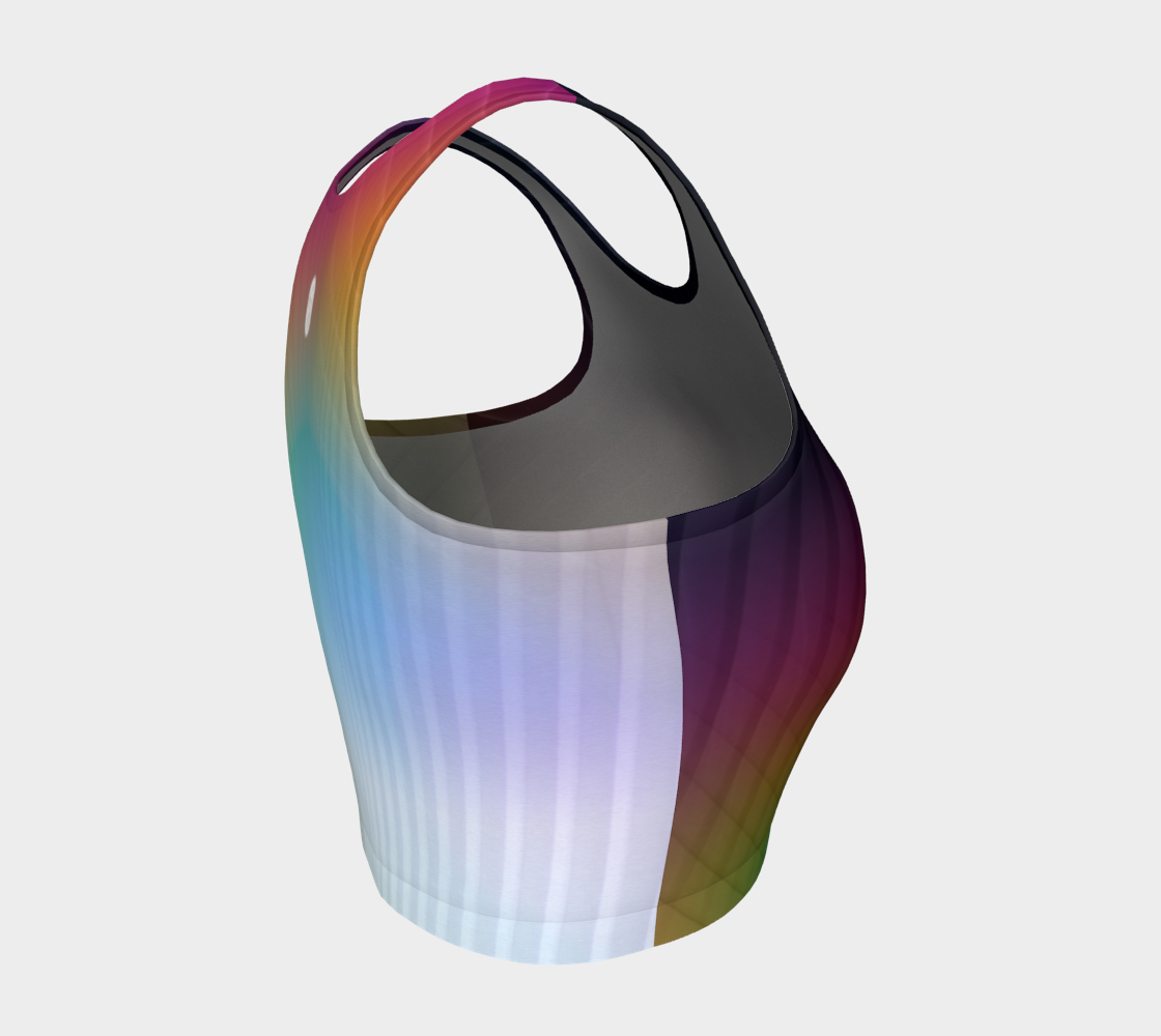 Geometrical patterns transform into rainbow colors, to create a stunning look on this athletic top
