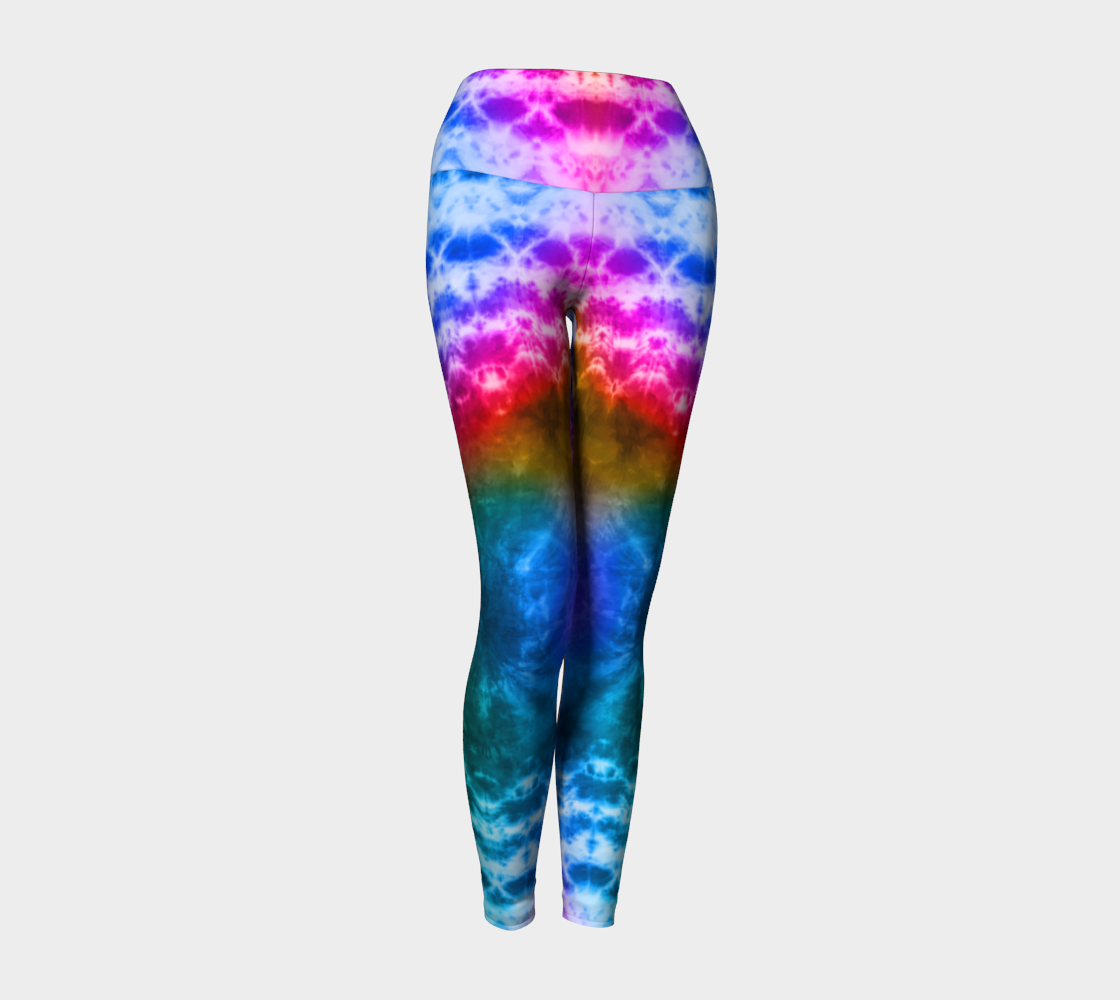 High waisted compression leggings Featuring an electric rainbow color palette of tie dye.