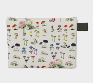 our signature luxe zipper pouch featuring a rainbow of vintage mushrooms