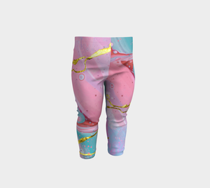 Ethereal prints mixed with pinks and pops of gold adorn these baby leggings