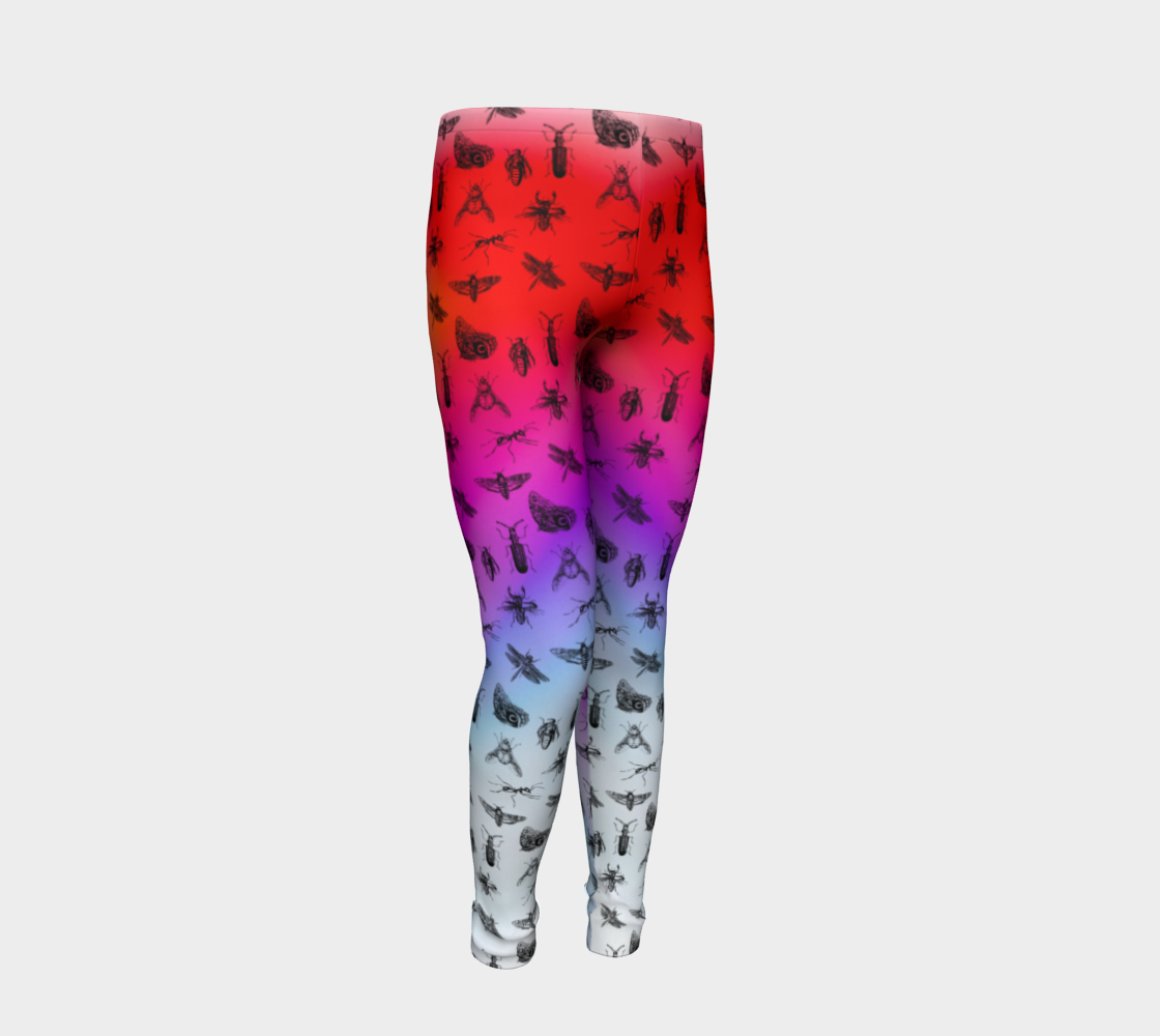 Vintage bugs against a vibrant color background on these big kid leggings