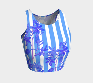 Gorgeous blue stripes and florals adorn this full coverage athletic top.