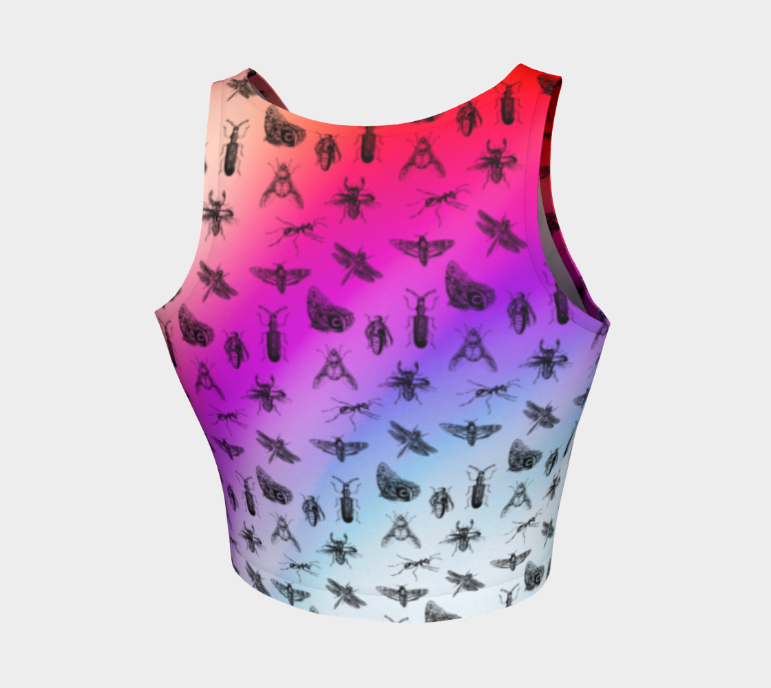 Vintage bugs against a vibrant color background on this full coverage athletic top