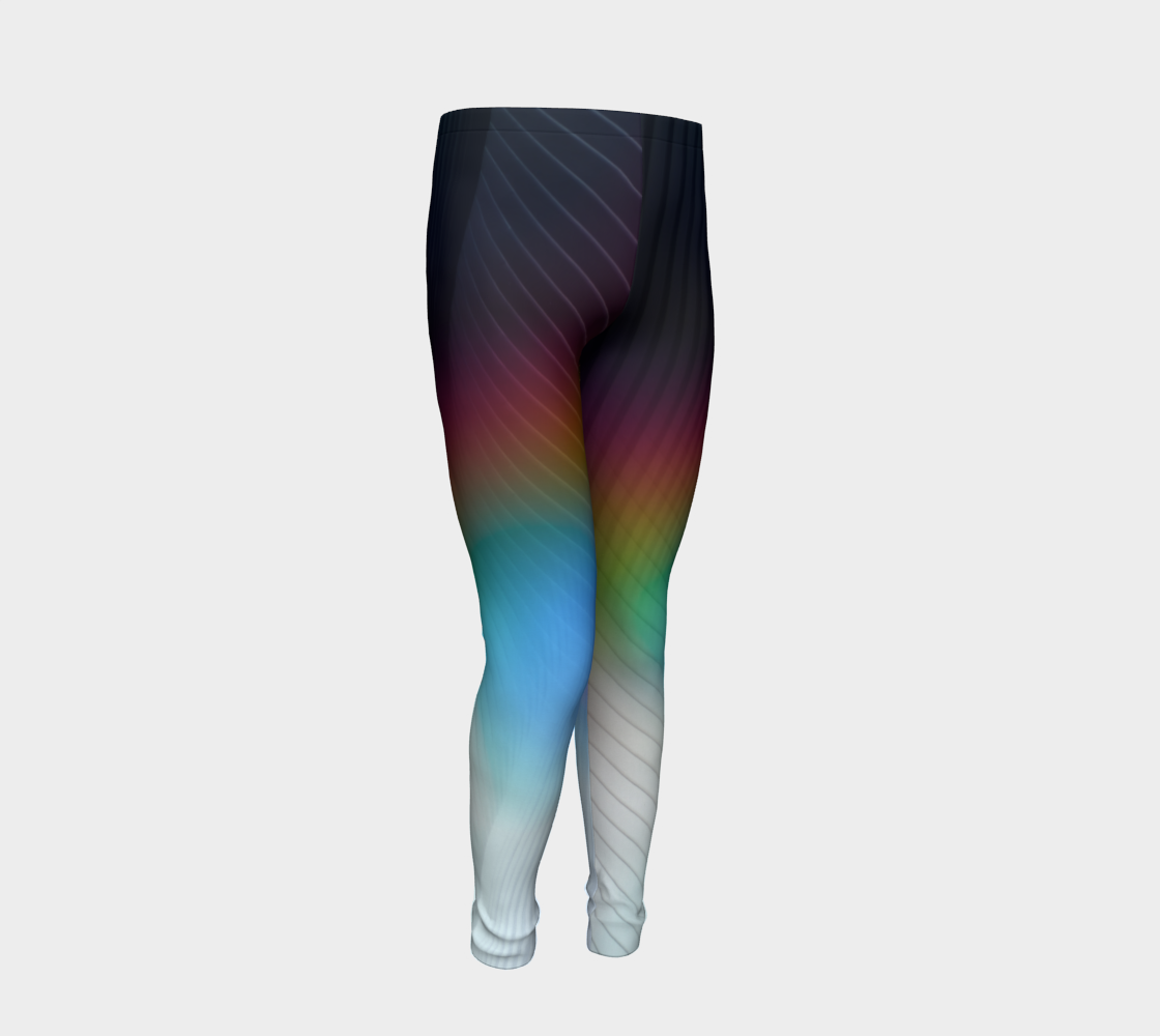 This vibrant blend of rainbow colors and geometrical patterns on this big kid leggings style