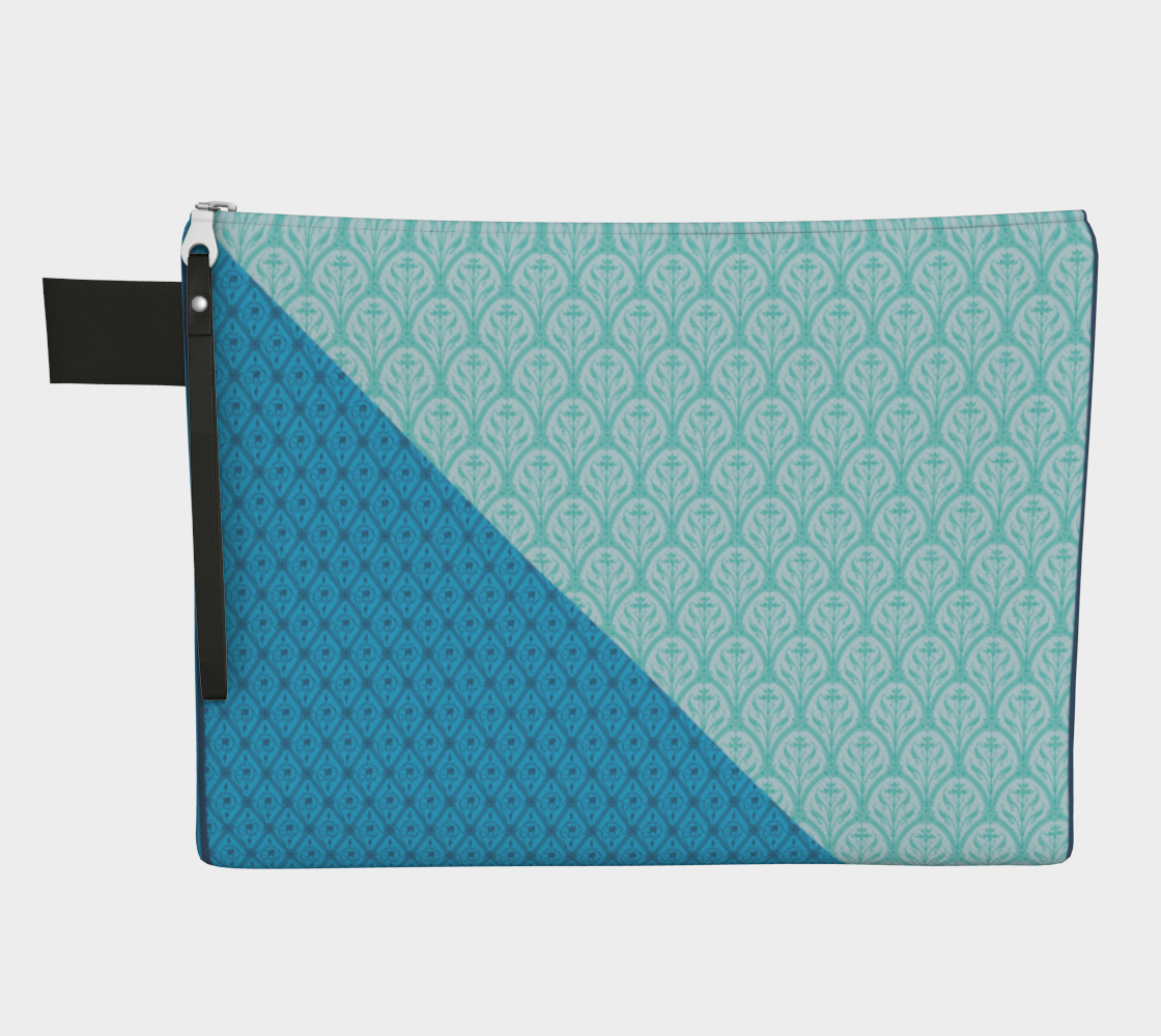 Our signature luxe zipper pouch in a blue pattern on pattern print