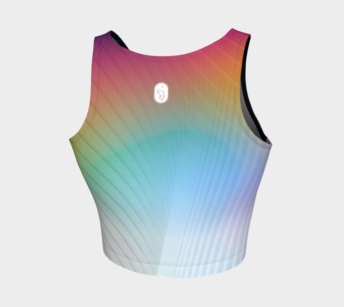 Geometrical patterns transform into rainbow colors, to create a stunning look on this athletic top