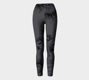 Gorgeous vintage botanicals set subtly against a dark charcoal background on these compression high-waisted leggings.