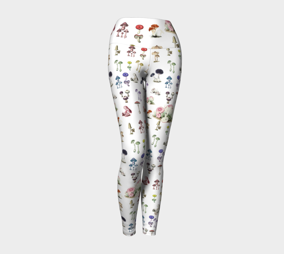 High waisted compression leggings with a rainbow of vintage mushrooms