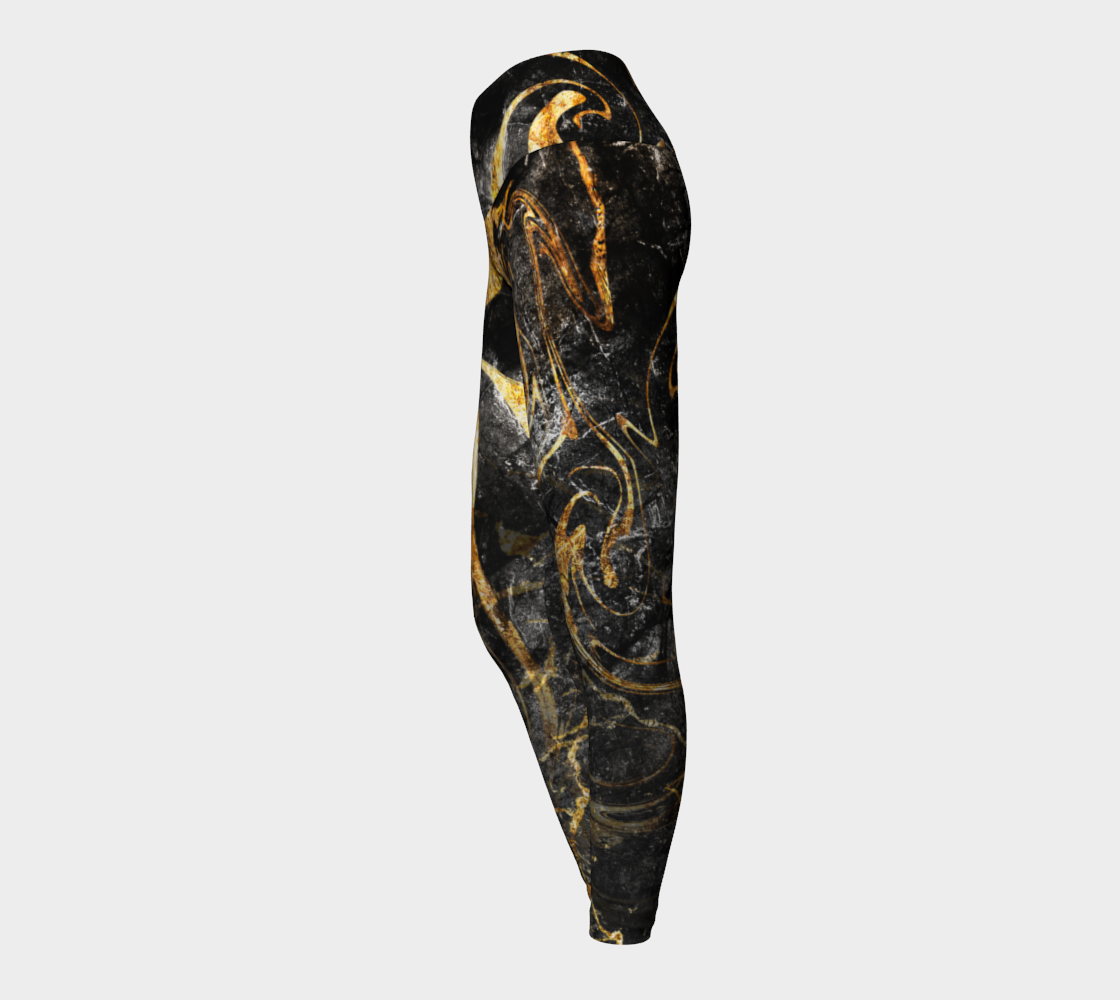 Black and Gold ethereal patterns evoke moon dust on these compression leggings.