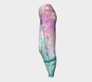 A unique blend of crystal imagery and butterfly florals adorns these compression leggings