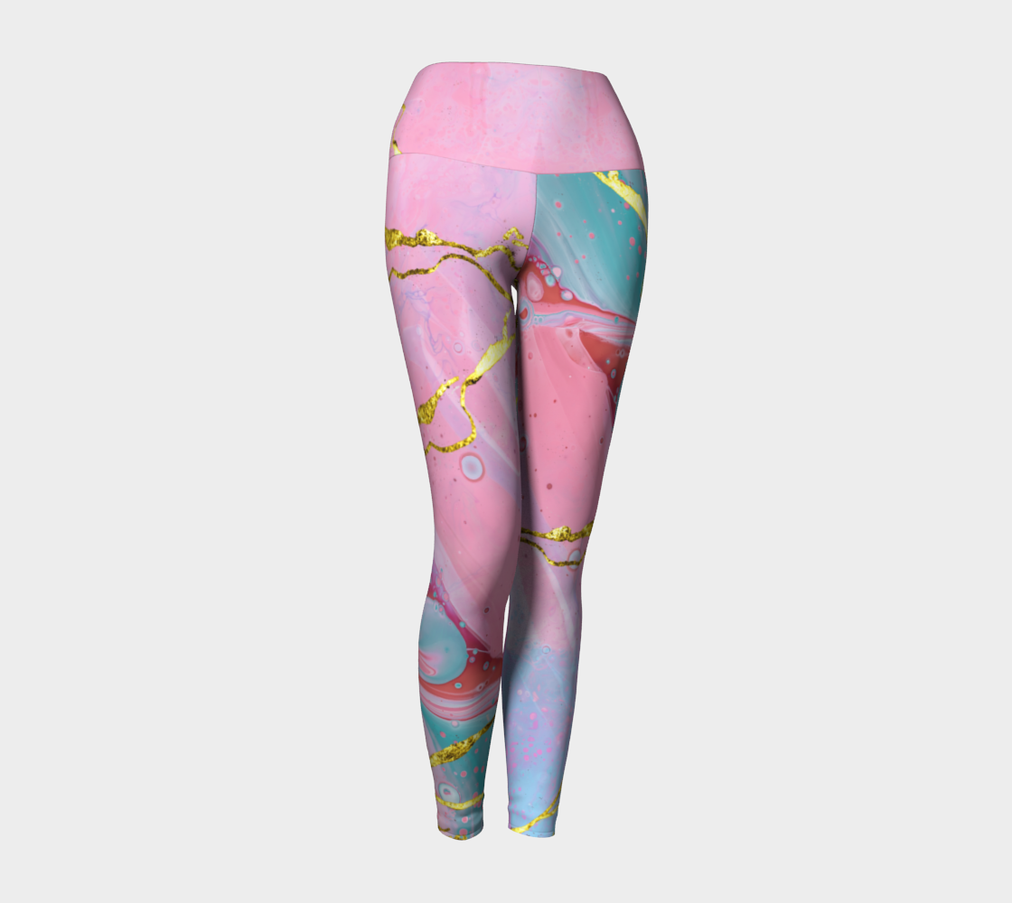 Ethereal prints mixed with pinks and pops of gold adorn these compression leggings.
