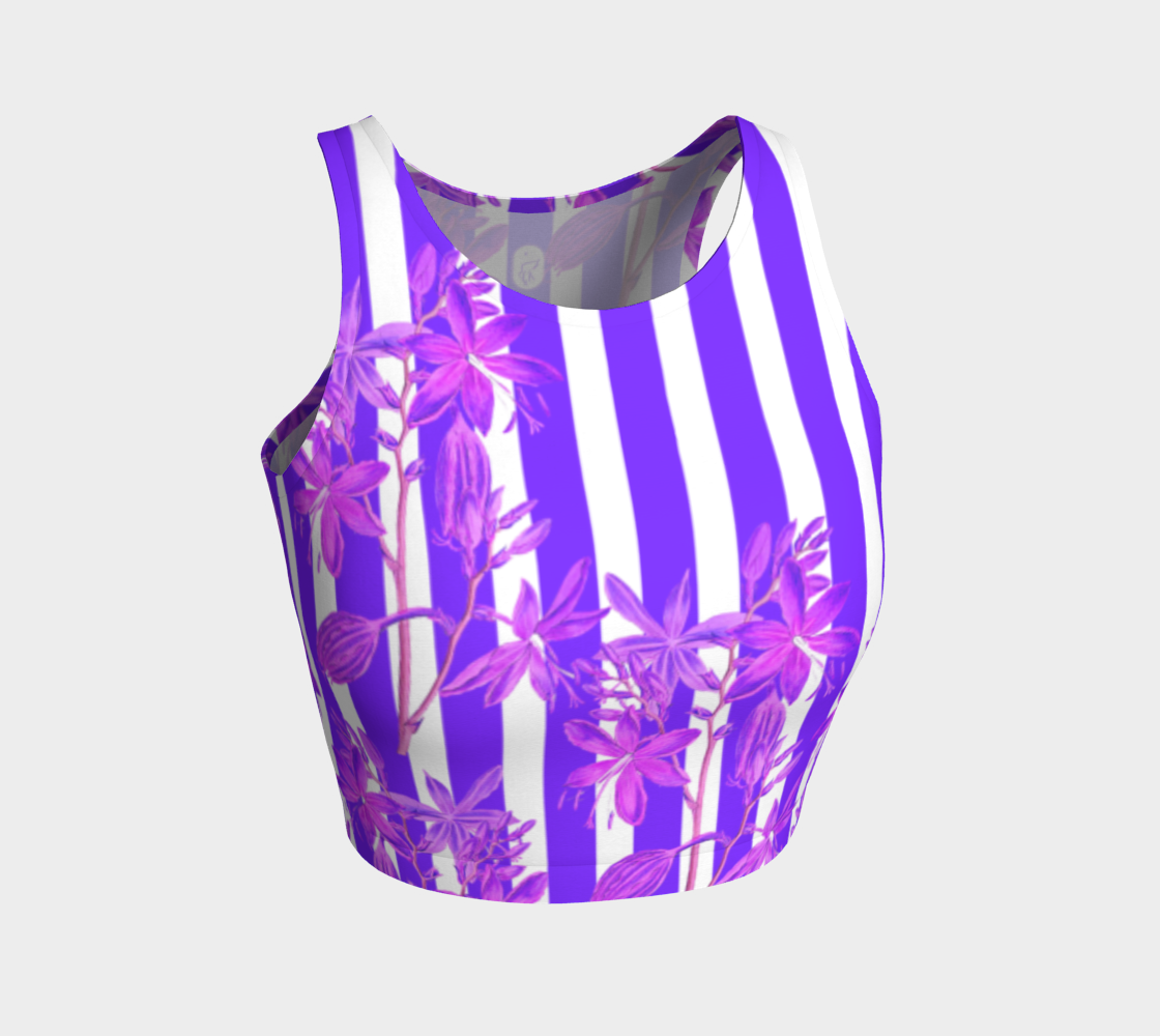 Gorgeous purple stripes and florals adorn this full coverage athletic top.