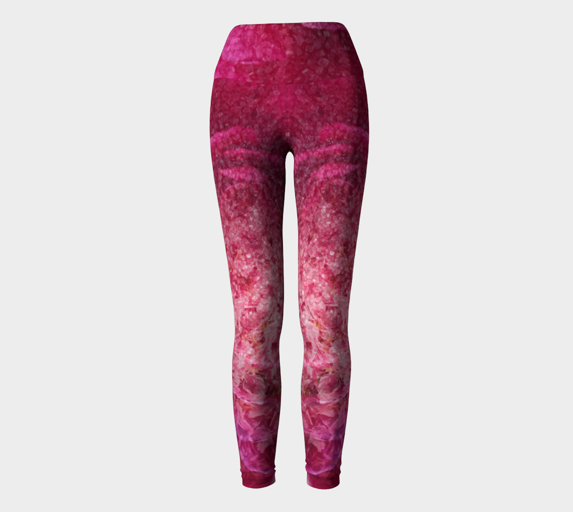 Red and pink textures adorn this candy sweet high waisted compression legging