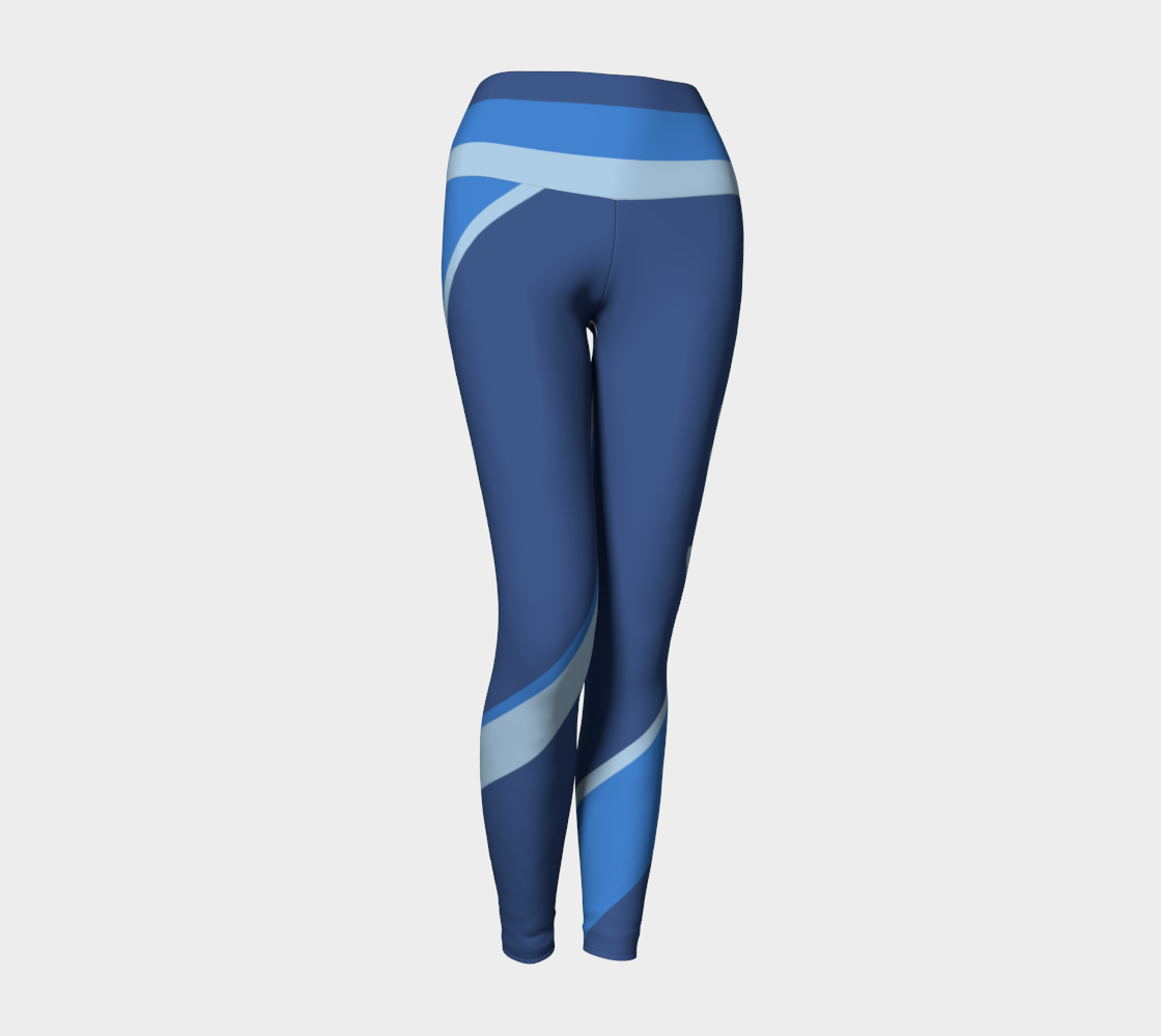 Our signature color block style in a beautiful blue color palette with the word "Goddess" down one leg, on these high-waisted compression leggings.