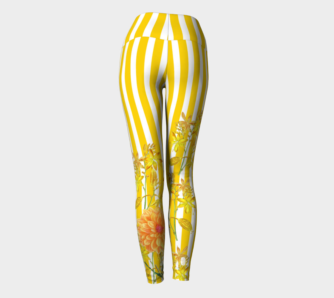 Featuring gorgeous yellow stripes and florals adorn these high-waisted compression leggings.