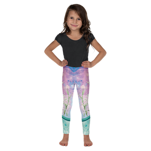 A unique blend of crystal imagery and butterfly florals adorns these little kids leggings