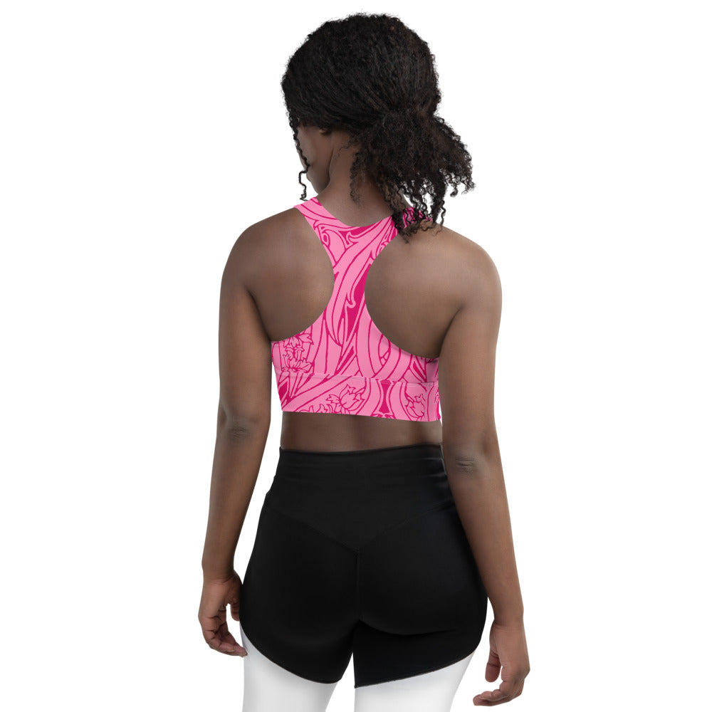 Gorgeous pink art deco print on our signature sports bra.