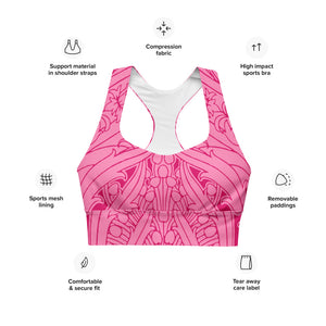 Gorgeous pink art deco print on our signature sports bra.
