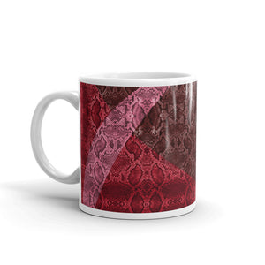 11 oz ceramic mug with red and pink snakeskin