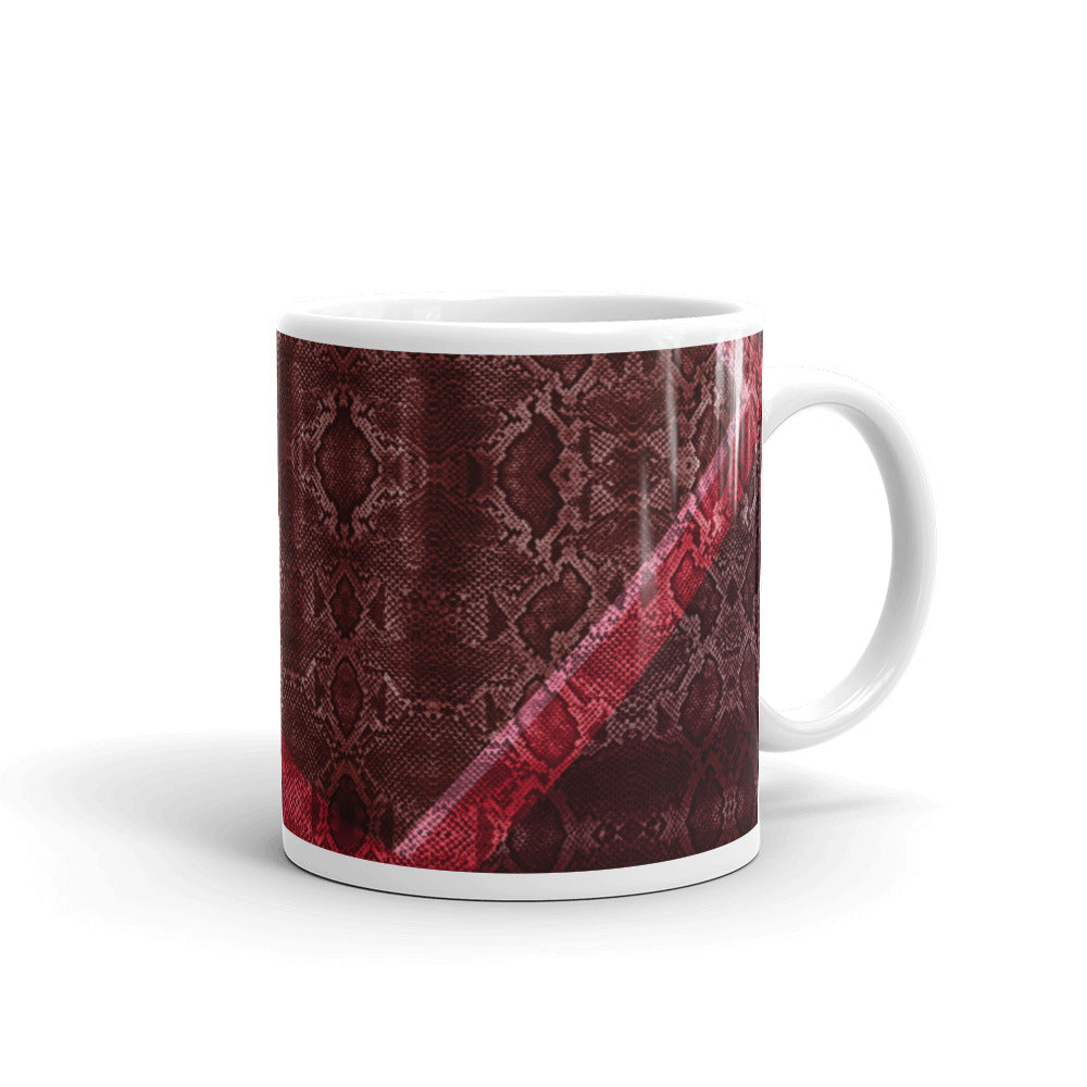 11 oz ceramic mug with red and pink snakeskin
